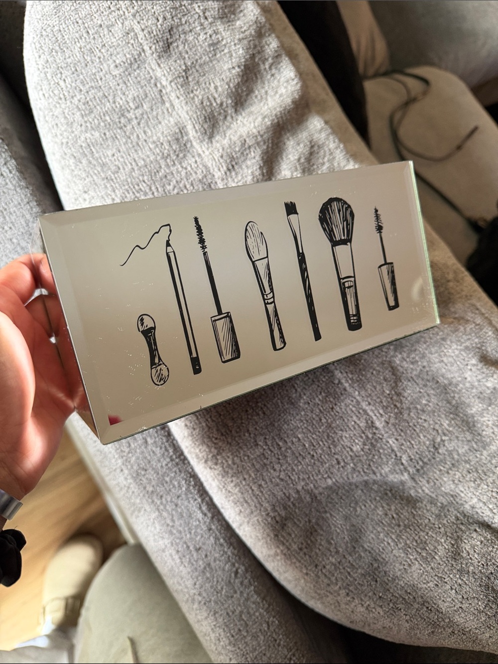 Mirrored Makeup Brush Decorative Tray - White/Silver